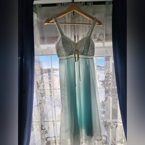 1960s Olga Light Blue Chiffon Nylon Nightgown  | Vintage 60s Babydoll Nightdress - Picture 2 of 6